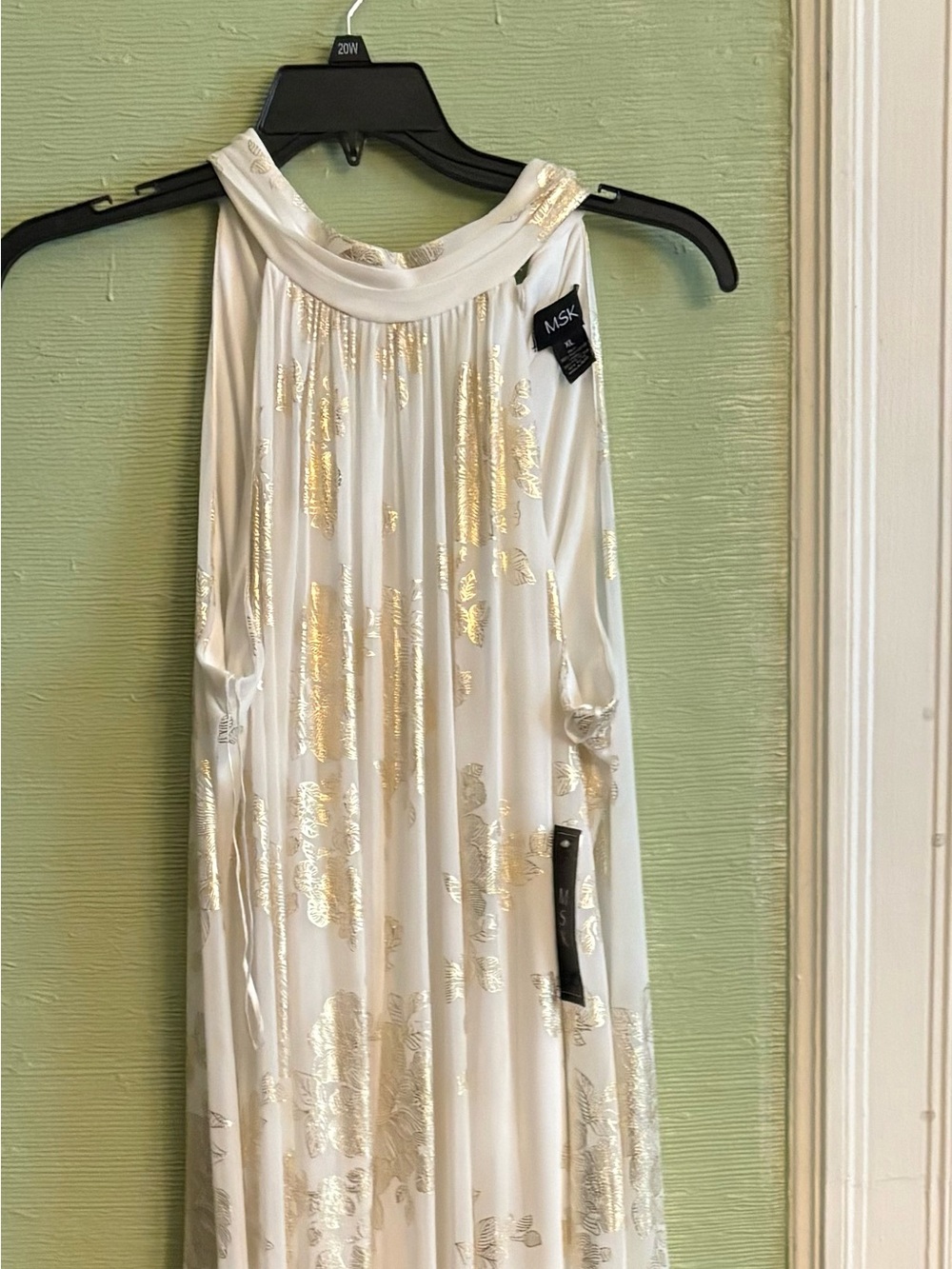 MSK White Halter Camisole with Gold Floral Foil